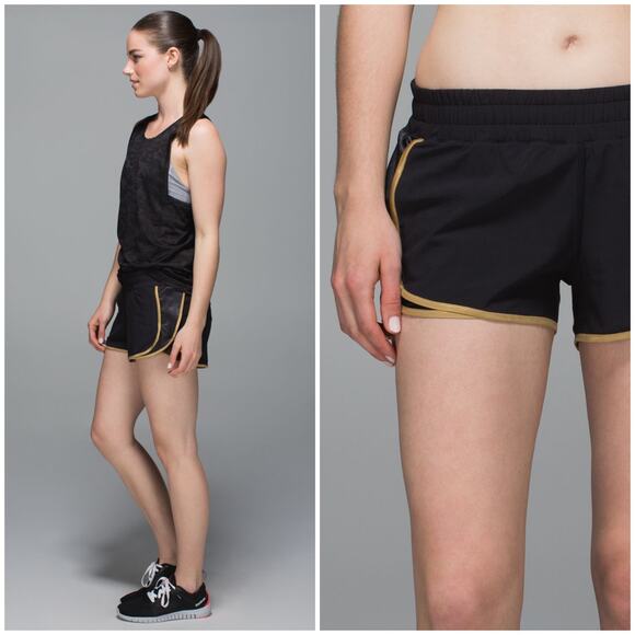 Lululemon Super Squad Short Black Gold Size 6 Run Gym 3" Gym Run Walk - Picture 1 of 6
